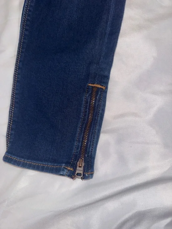 Express Dark Indigo Skinny Jeggings with Distressed Details and Ankle Zippers - Picture 4 of 8